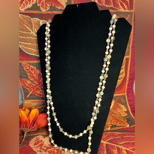 Vintage Double Strand Light Pink and gold tone necklace